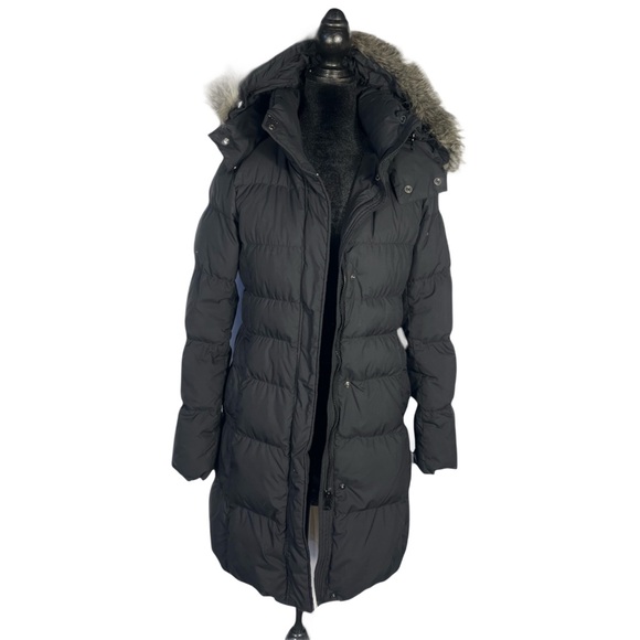 Uniqlo Down Puffer Jacket women’s small Black Hooded Long Lightweight Full Zip - Picture 2 of 9